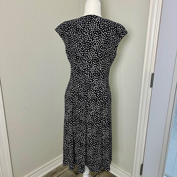 Chaps‎ Black & White Polka Dot Cap Sleeve Retro Midi Dress Size Medium - Picture 10 of 10